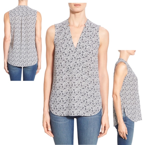 Halogen Notch Detail Black & White Paisley Sleeveless Blouse - Small - Picture 1 of 8